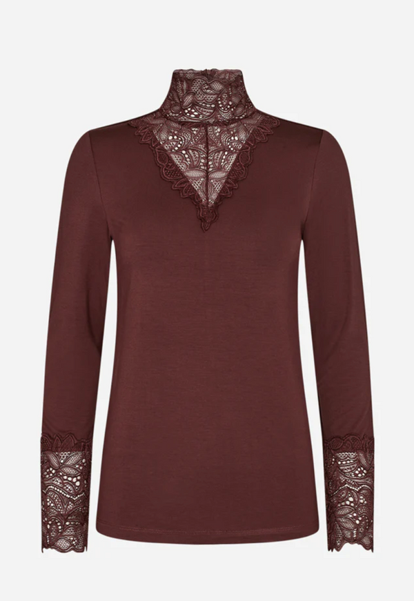 Brooke Lace Detail Top Chocolate