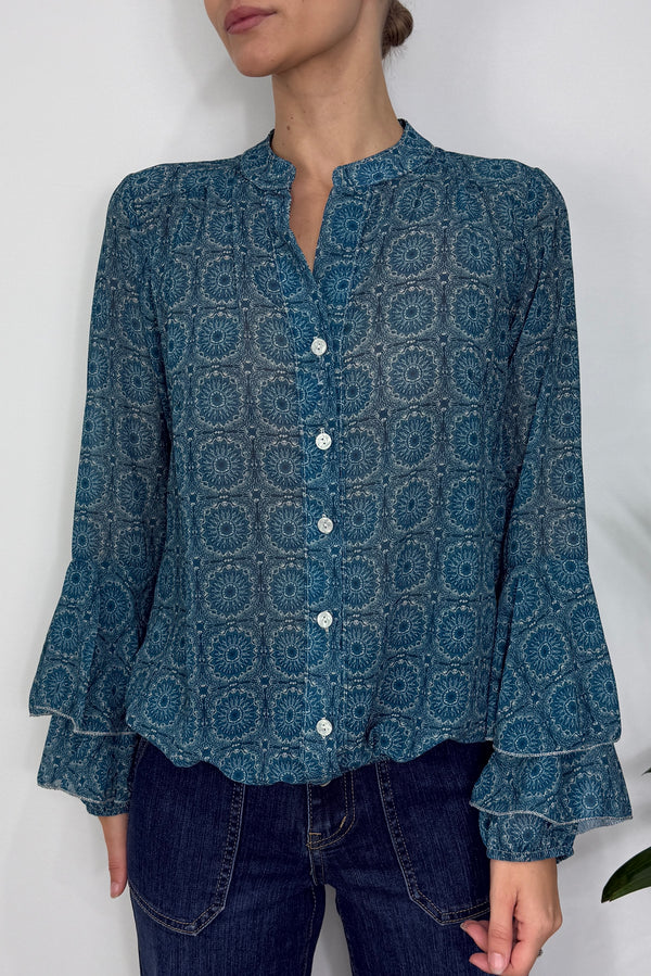 Edie Frill Sleeve Printed Blouse