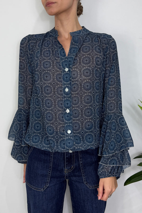 Edie Frill Sleeve Printed Blouse