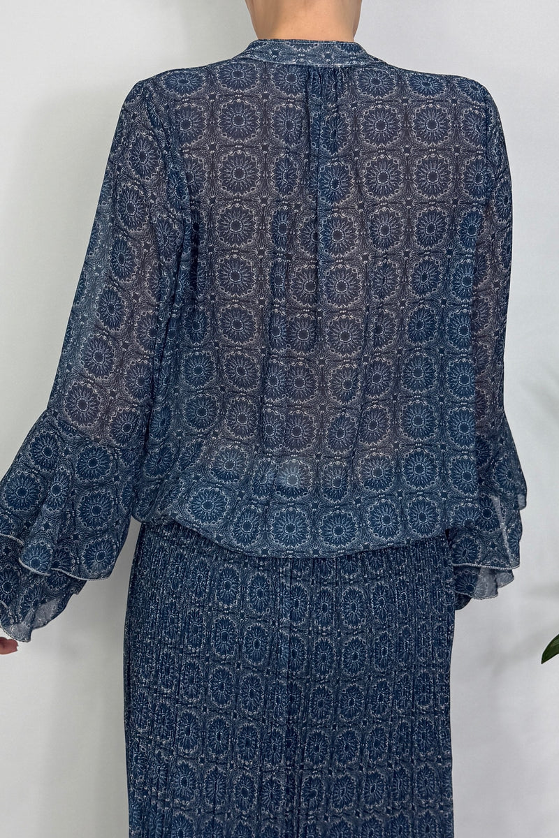Edie Frill Sleeve Printed Blouse