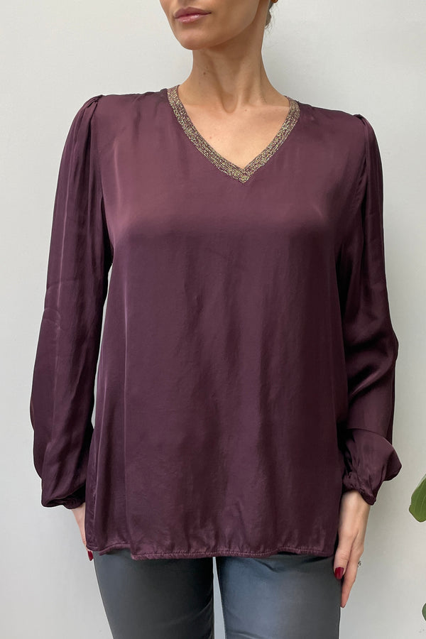 Darcie Satin V Neck Top