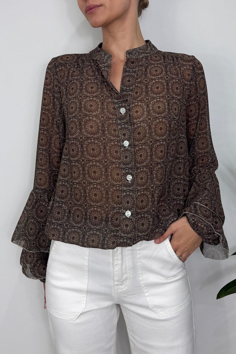 Edie Frill Sleeve Printed Blouse