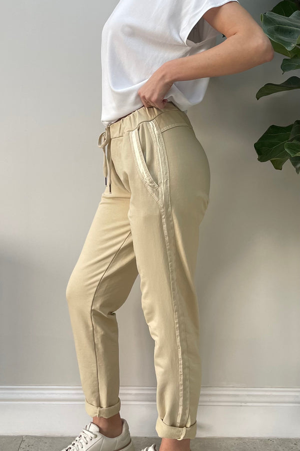 Janie Side Stripe Jogger Sand