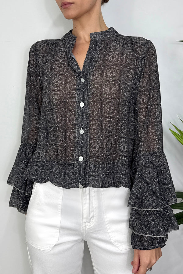 Edie Frill Sleeve Printed Blouse