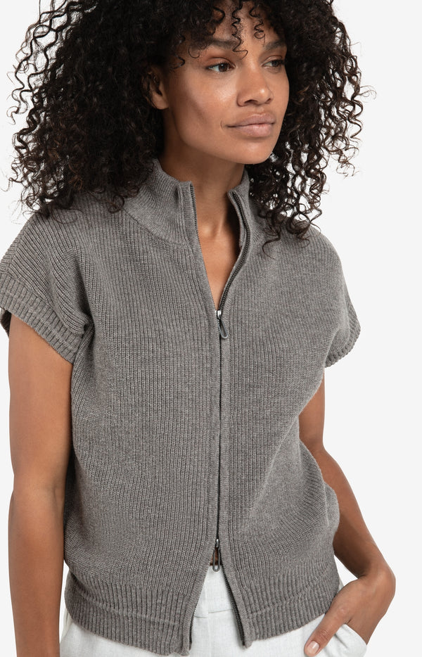 Gemma Sleeveless Zip Cardigan