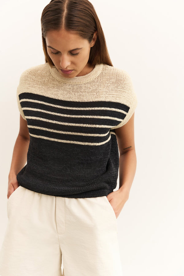 Sleeveless striped sweater