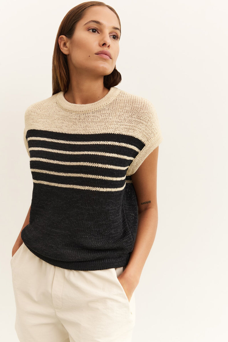 Sleeveless striped sweater