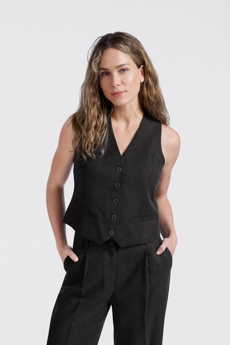 Linen mix woven gilet